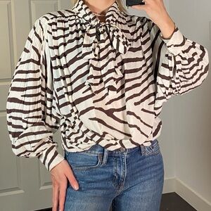 H&M Zebra Print Blouse with Tie Neck - Size 4